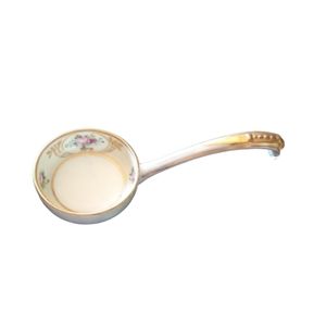 VTG Nippon hand painted small condiment ladle spoon.  Pink flowers, gold accents